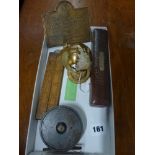An interesting lot including a pair of cut-throat razors in original leather-covered case stamped