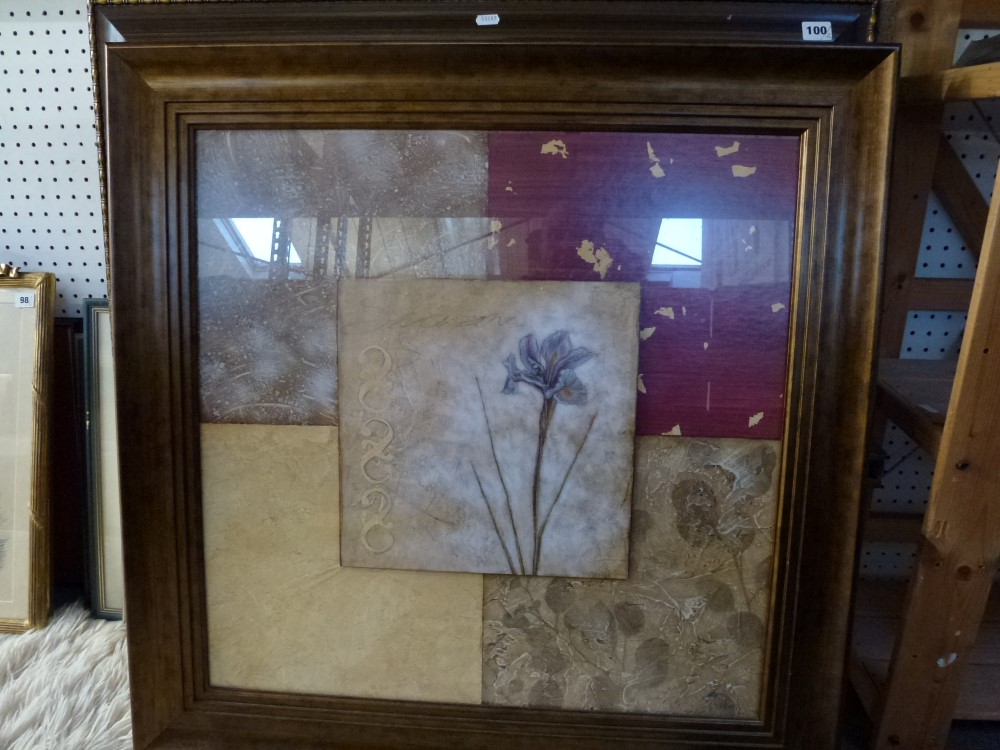A large coloured print on a textured surface of red and white poppies in a meadow, and a framed - Image 2 of 2