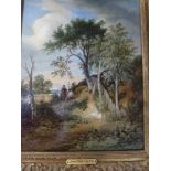 James Stark, oils on panel, figures in a rural landscape, rough shooting (35 x 25 cm), gilt swept