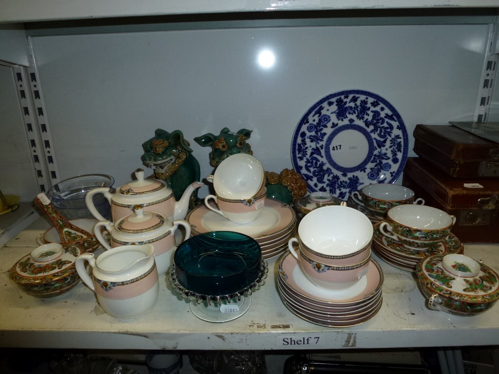 A pair of Oriental green glazed temple lions, an Chinese egg-shell china tea service, a Noritake