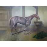 After Stubbs, oils on canvas, of a chestnut horse with white blaze in a stable (51 x 61 cm) WE DO