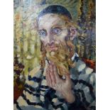 Hedi Schick an oils on canvas portrait of a blue-eyed Rabbi, signed (59 x 49 cm), gilt and pierced