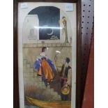 D. Gallie, a pair of 1930s romantic naive watercolours, Elopement and Serenade, both signed (49 x 22