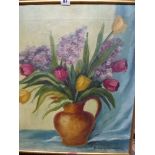 A collection of six various flower pictures including a watercolour by Penny Ward, an oil on