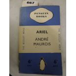 A Penguin paperback book: 'Ariel' by Andre Maurois, 1935, in Bodley Head blue cover, with dust