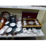 A mixed lot of china including a blue glazed tea and coffee service, Imperial Bone China part tea