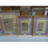 Five Indian miniatures, depicting various harem and other scenes, on aged manuscript pages, in