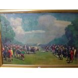 Edward Oldham, oils on canvas, Bull baiting with dogs, signed and dated '32 (74 x 112 cm) WE DO