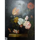 A Dutch style still life oils on canvas tulips and roses in a glass vase (32 x 38 cm) WE DO NOT TAKE