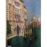 An oils on canvas view of Venice with the Grand Canal in the background, signed with initials A.