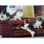 An oils on canvas of a cat and her kittens Learning the piano (40x 46 cm) WE DO NOT TAKE CREDIT