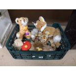 Six small vintage Steiff toys circa 1980 including a lying tiger, a Rango spotted cub, a Snuffy fox,