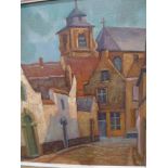 Ant. De Vaere, oils on board, back street of a Continental town, signed, an oils on canvas of an