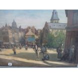 Roux, an oils on canvas of a busy square in a large Continental town, signed (54 x 73 cm). WE DO NOT