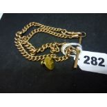 A 9 ct gold double watch chain of curb links, 62.1 gm; together with an 18 ct stud, 2.2 gm WE DO NOT