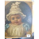 An early 19th century English provincial school oils on canvas portrait of a child in a fancy lace