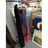 Vintage ladies'clothing comprising a full-length black velvet cloak with Raymond of London label,