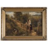 OIL PAINTING OF A LANDSCAPE WITH BRIDGE BY ENGLISH PAINTER 20TH CENTURY