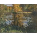 OIL PAINTING OF A LAKESCAPE SIGNED 'ENRIQUE SERRA' 20TH CENTURY