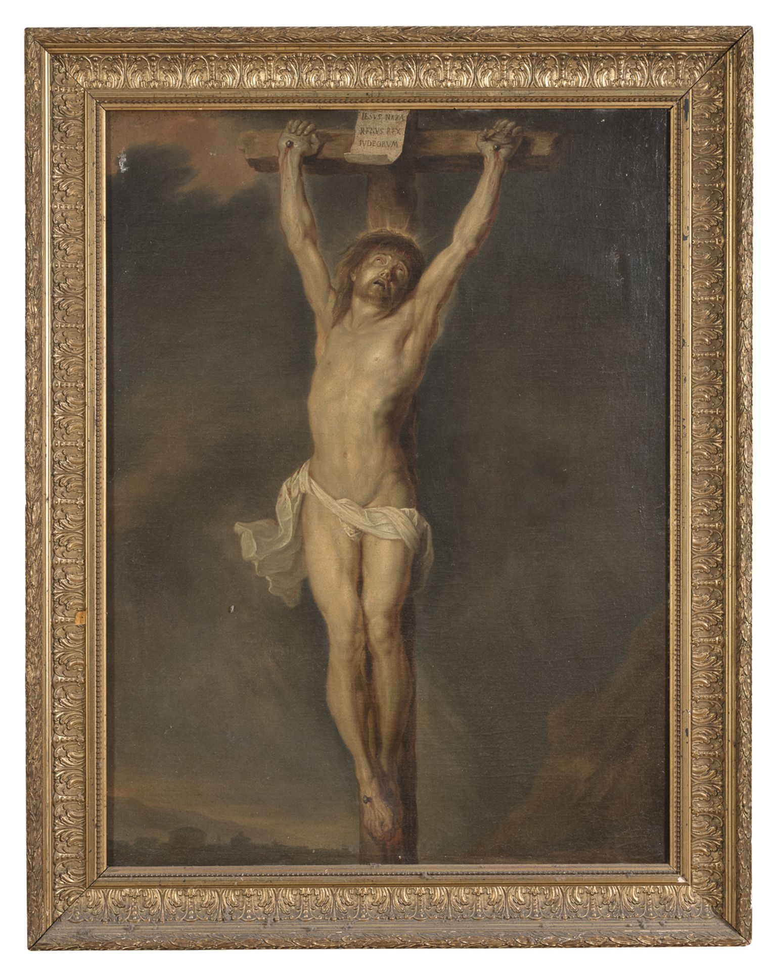 OIL PAINTING CRUCIFIXION BY A FLEMISH PAINTER OF THE 18TH CENTURY