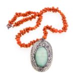 CORAL SILVER AND JADE NECKLACE