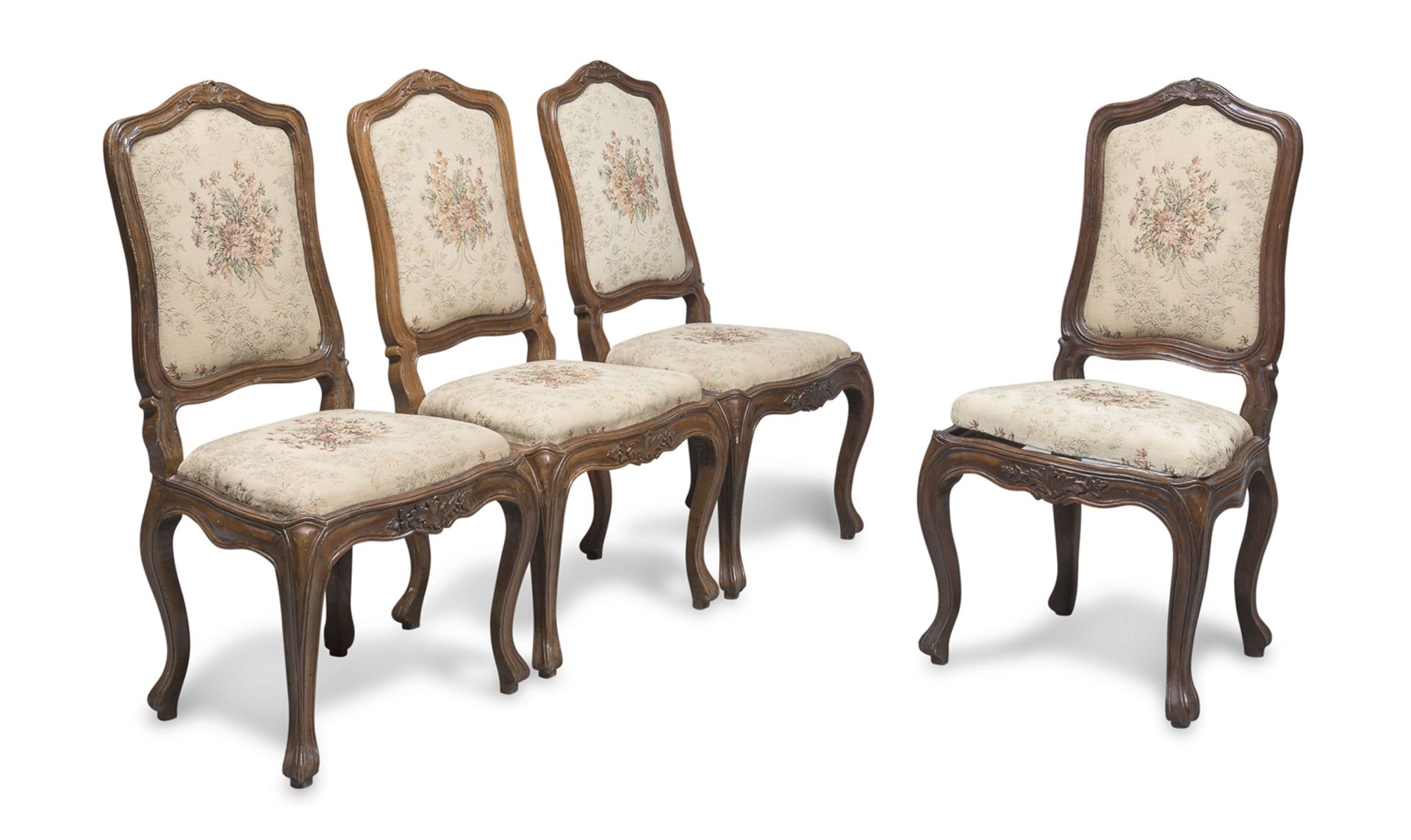 FOUR CHAIRS IN WALNUT LOMBARDY 18TH CENTURY