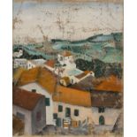 OIL PAINTING OF HOUSES BY FRENCH PAINTER 20TH CENTURY