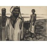 INK DRAWING OF AN ARAB FISHERMEN 20TH CENTURY