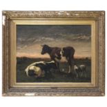 OIL PAINTING OF A LANDSCAPE WITH HERDS BY FRANS BACKVIS (1857-1926)