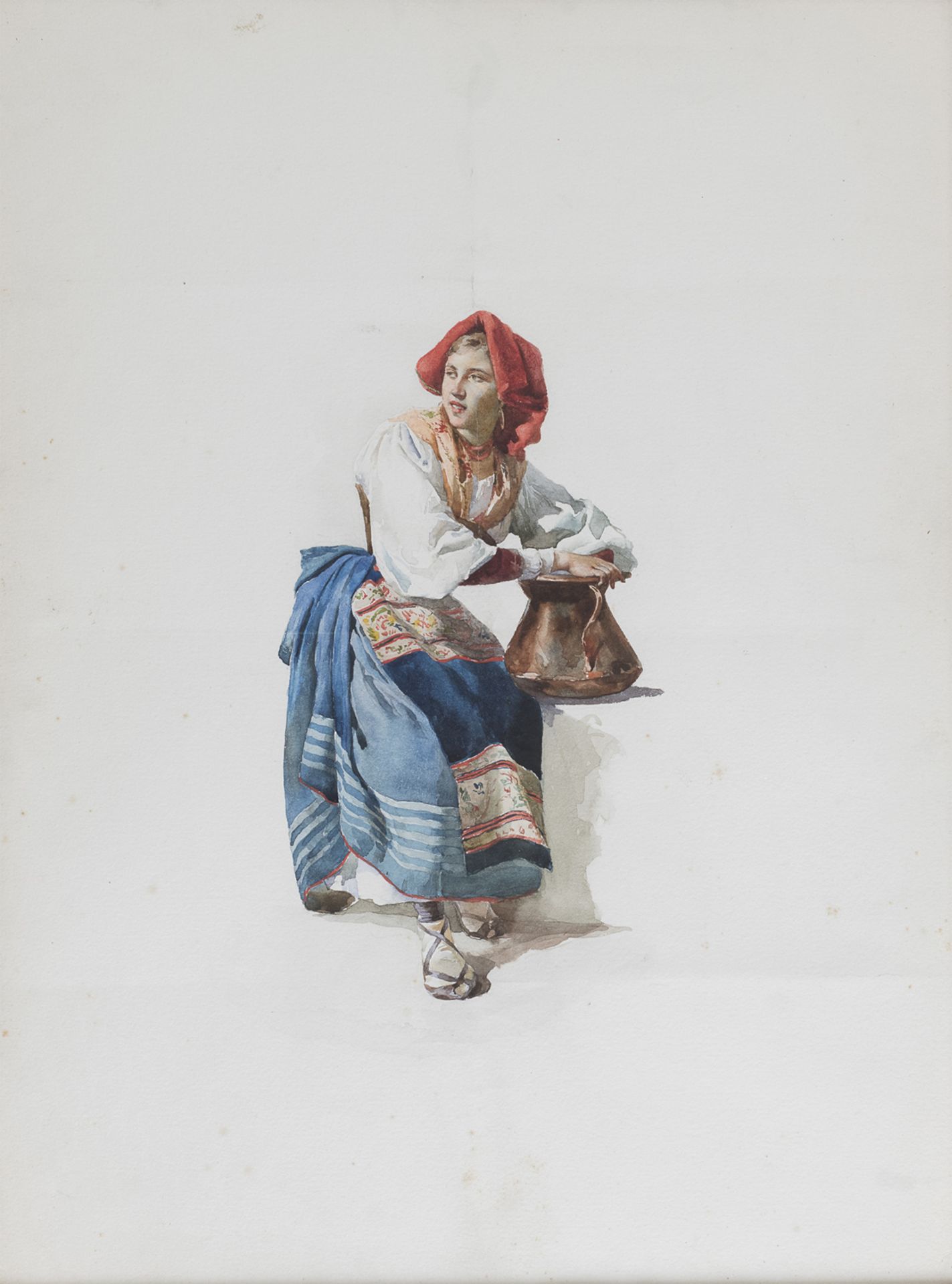 WATERCOLOR OF A SITTING MAN 19TH CENTURY