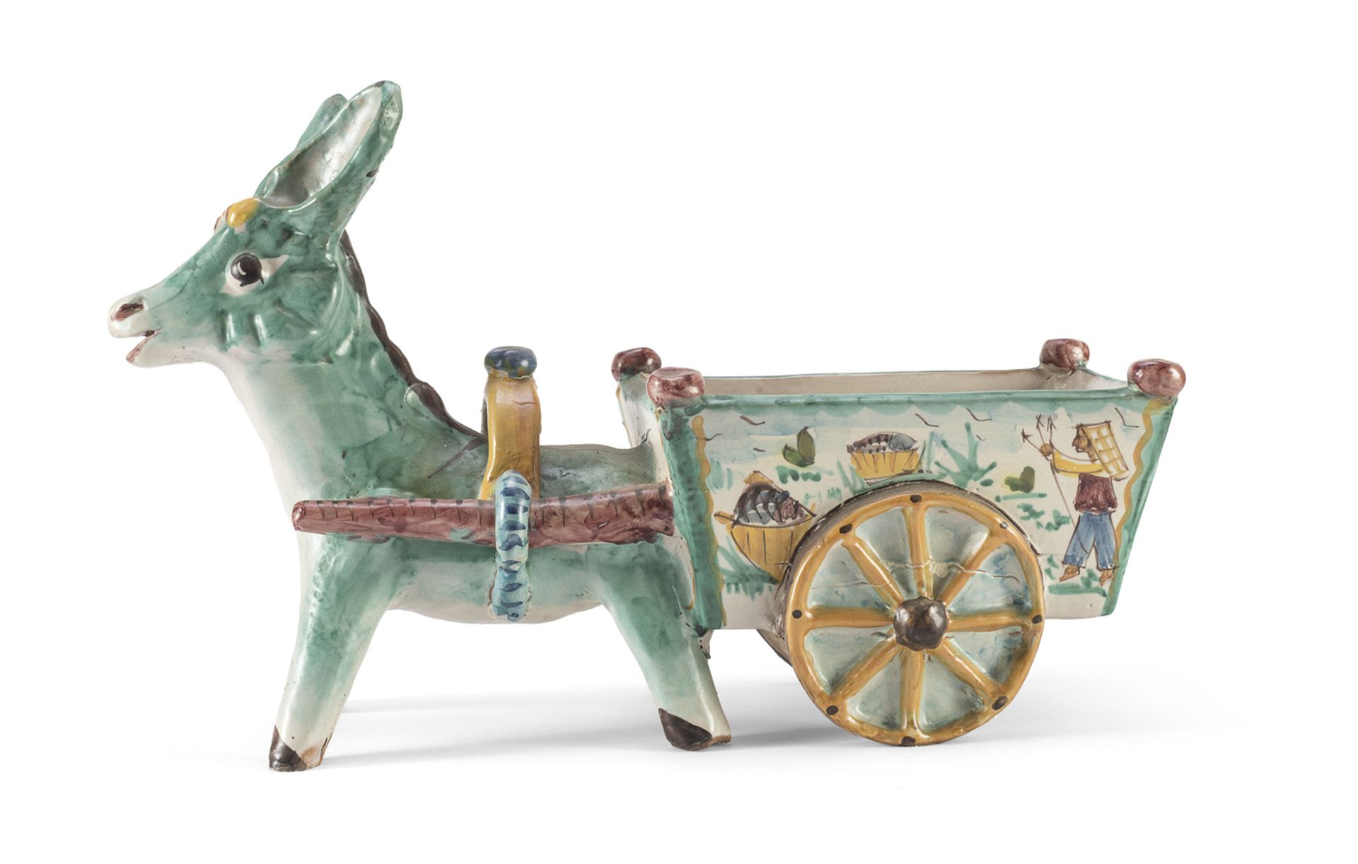 CERAMIC DONKEY WITH CART 1950s