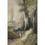 WATERCOLOR OF A PATH IN THE WOODS 20TH CENTURY
