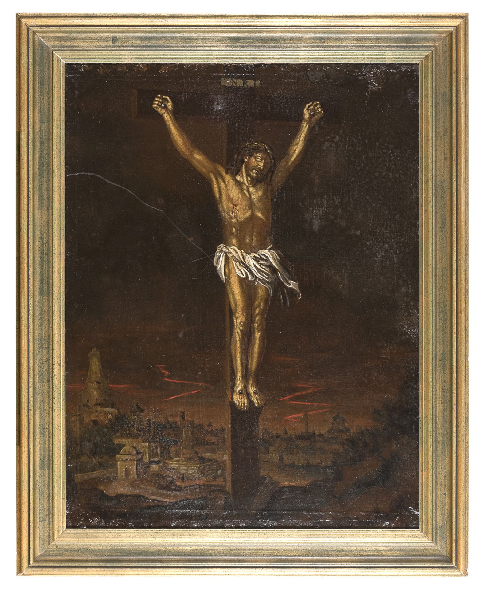 OIL PAINTING CRUCIFIXION ON THE GOLGOTA 17TH CENTURY