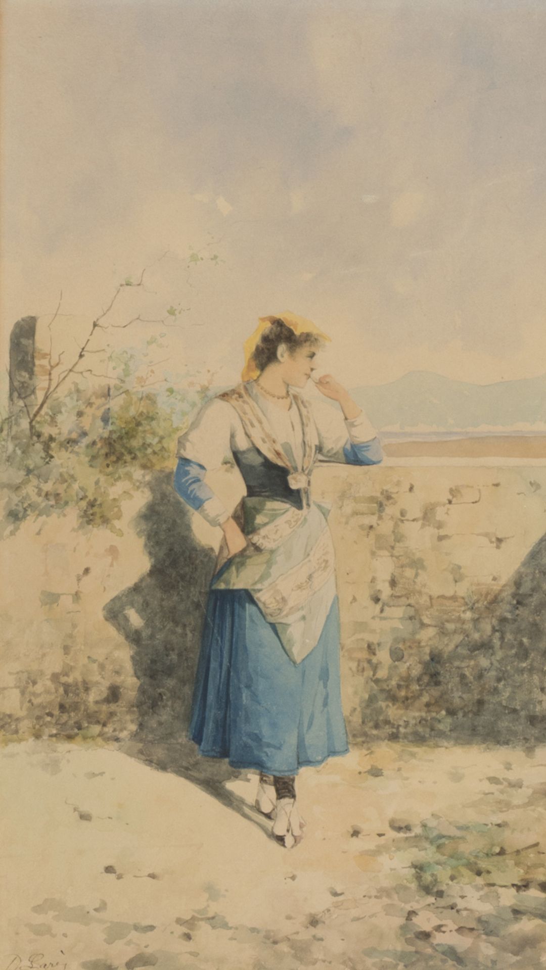 WATERCOLOR OF A WOMAN SIGNED 'D. LAURÈS' 19TH CENTURY