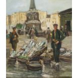 OIL PAINTING OF A FISH MARKET BY GIOVANNI PANZA (1894-1989)