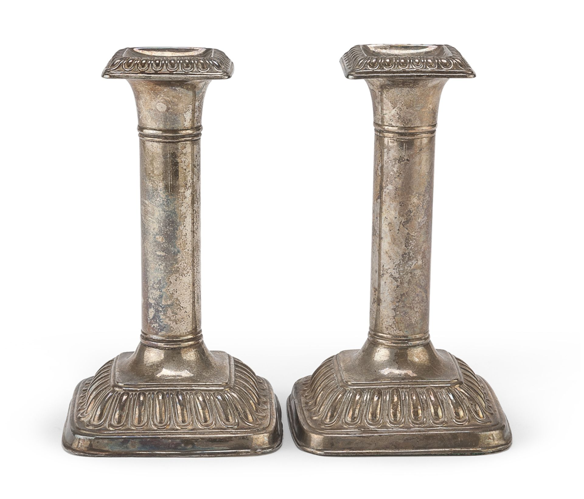 PAIR OF SILVER-PLATED CANDLESTICKS ITALY 20TH CENTURY