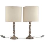 PAIR OF SILVER-PLATED LAMPS 20TH CENTURY