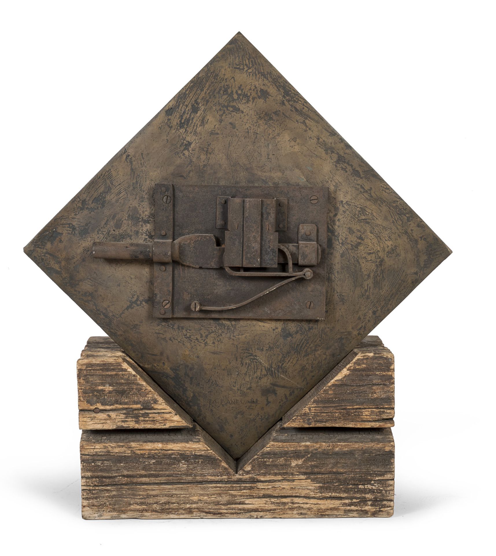 BRONZE IRON AND WOOD SCULPTURE BY ANGELO CANEVARI (1930-2014) - Image 2 of 2