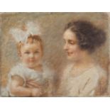 OIL PAINTING OF MOTHER AND CHILD EUROPEAN SCHOOL 20TH CENTURY