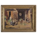 OIL PAINTING OF AN ORIENTAL MARKET 20TH CENTURY