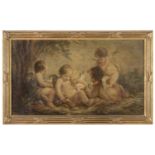 OIL PAINTING OF PUTTI IN LANDSCAPE 20TH CENTURY