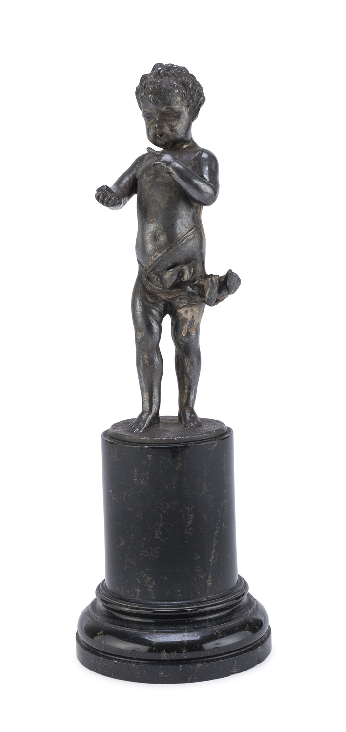 SILVER-PLATED BRONZE PUTTO SCULPTURE EATLY 19TH CENTURY