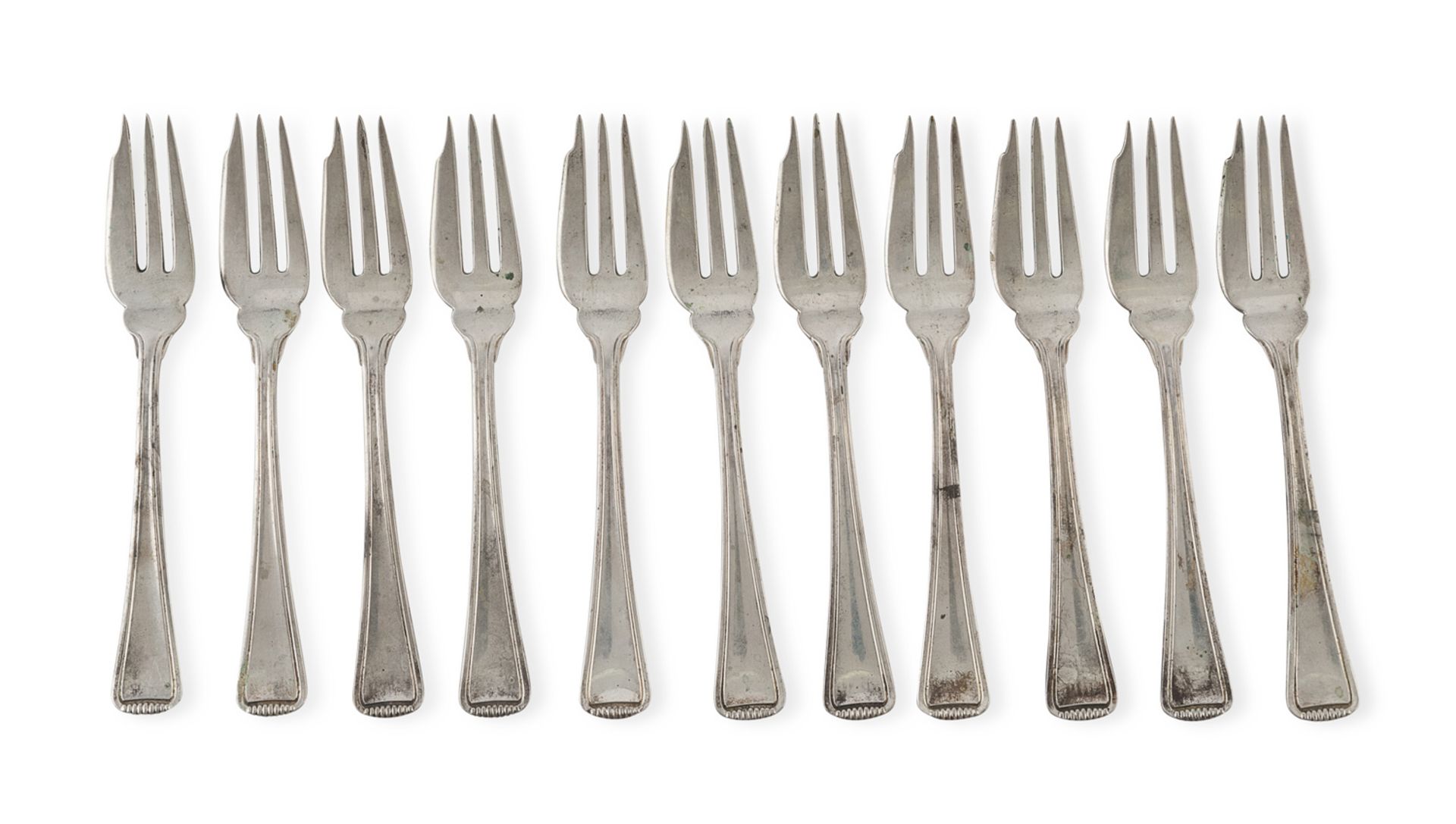 ELEVEN SILVER DESSERT FORKS ITALY 1944/1968