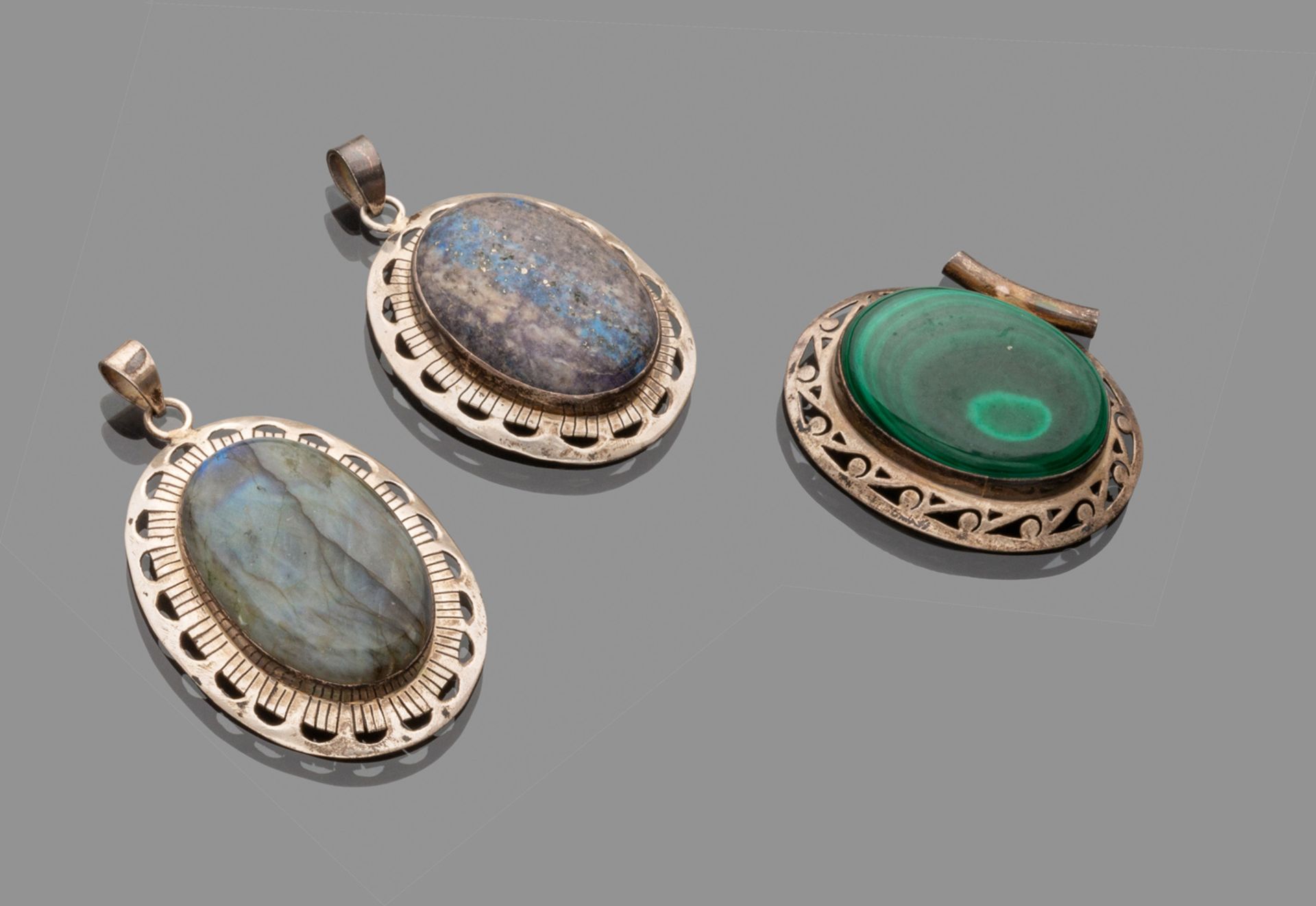 THREE PENDANTS WITH HARD STONES