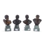 FOUR SMALL BRONZE BUSTS EARLY 20TH CENTURY