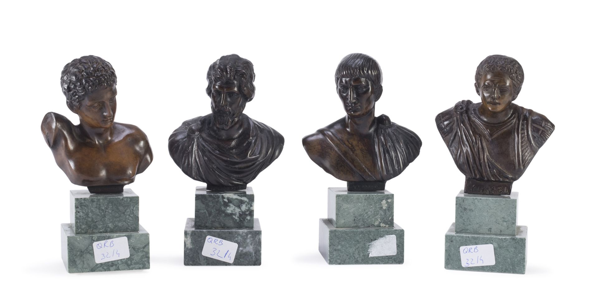 FOUR SMALL BRONZE BUSTS EARLY 20TH CENTURY