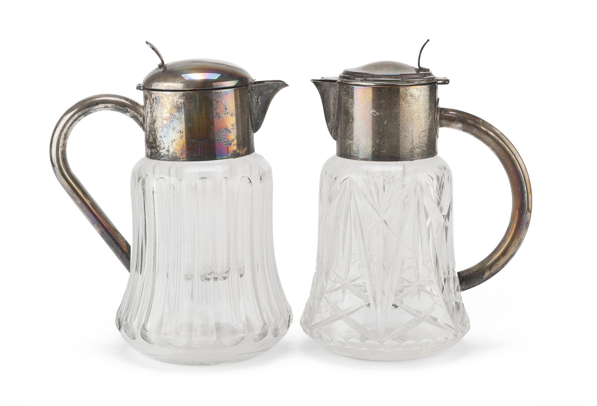 PAIR OF CRYSTAL AND SILVER-PLATED JUGS ITALY 20TH CENTURY