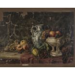 REMAINS OF A STILL LIFE OIL PAINTING 19TH CENTURY