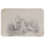 PENCIL DRAWING OF A FARM 19TH CENTURY