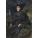 OIL PORTRAIT OF A WOMAN IN ARMCHAIR 20TH CENTURY